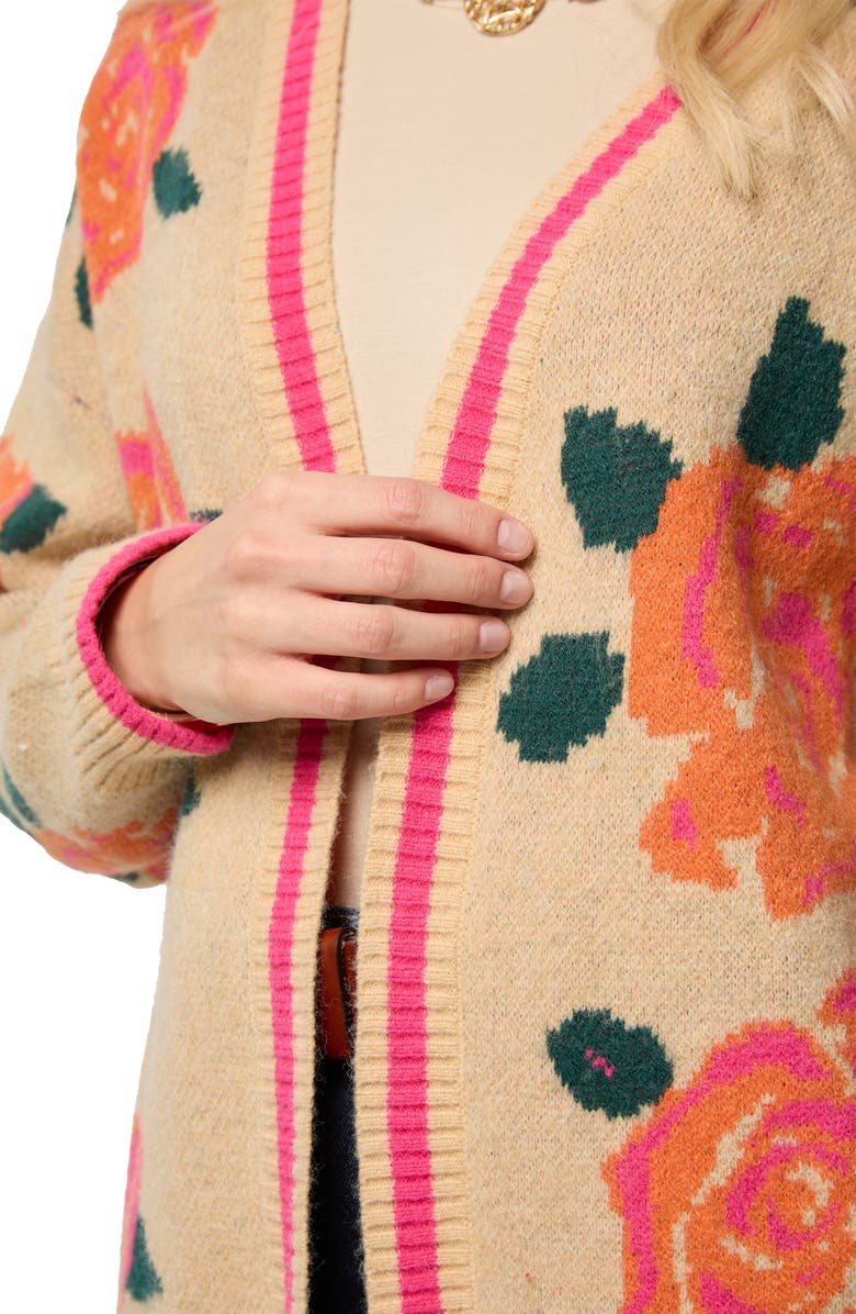 SAACHI Rose Motif Cardigan, Alternate, color, Natural