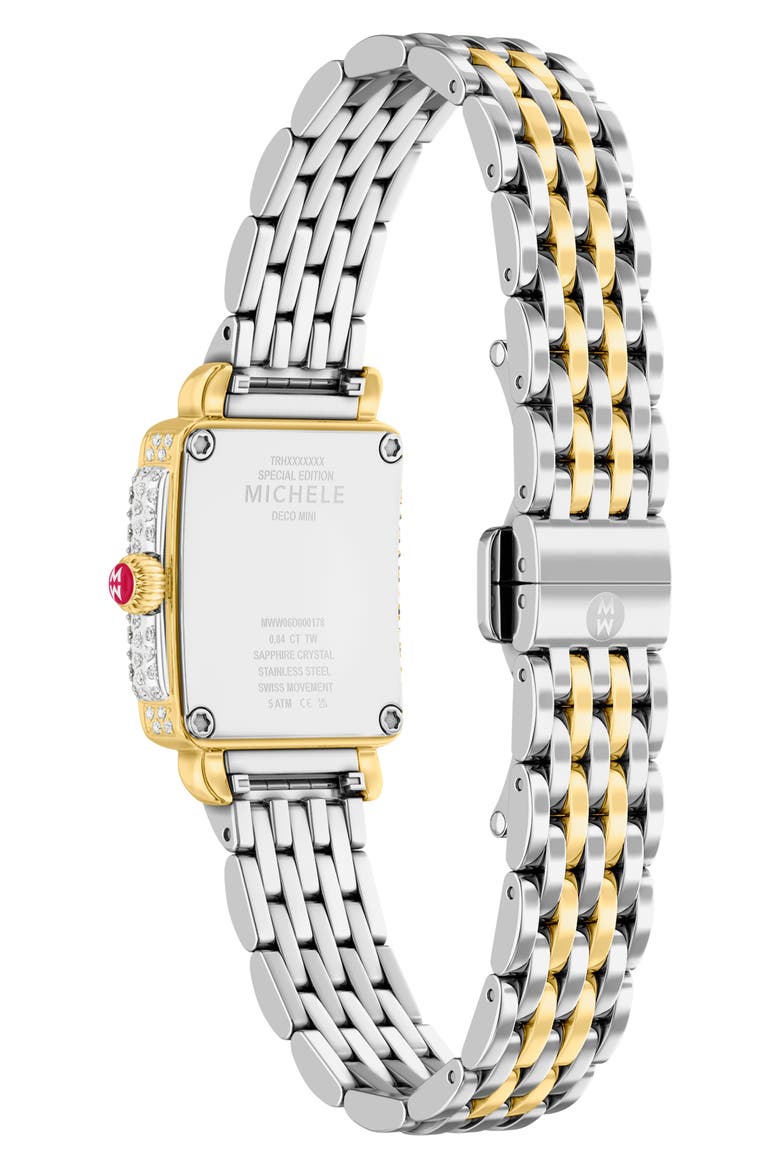 Deco Madison Mini Diamond & Mother-of-Pearl Two-Tone Bracelet Watch, 23mm x 24mm, Alternate, color, TWO TONE / GOLD PAVE