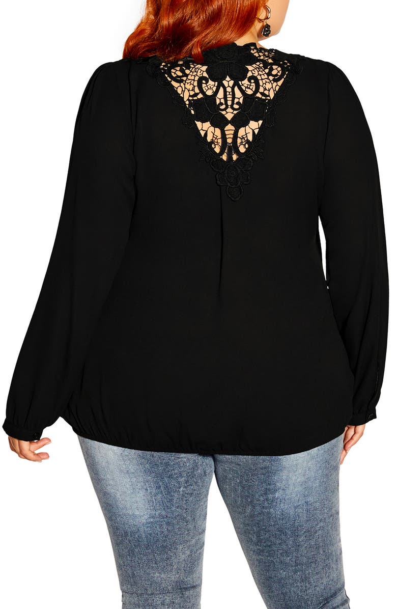 City Chic Guipure Lace Inset Long Sleeve Blouse, Alternate, color, 