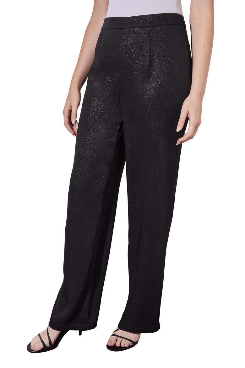 Metallic Shimmer Straight Leg Pants, Alternate, color, BLACK/ SILVER