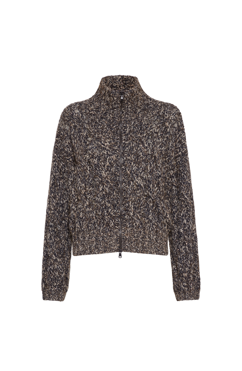 Brunello Cucinelli Dazzling chiné cardigan with zipper, Main, color, Blue