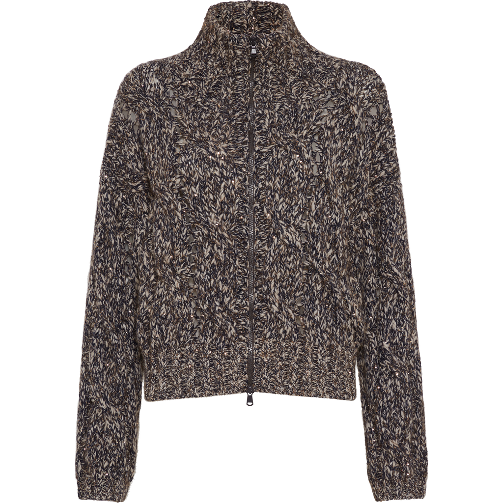 Brunello Cucinelli Women Wool And Cashmere Cardigan With Sequins In Gray
