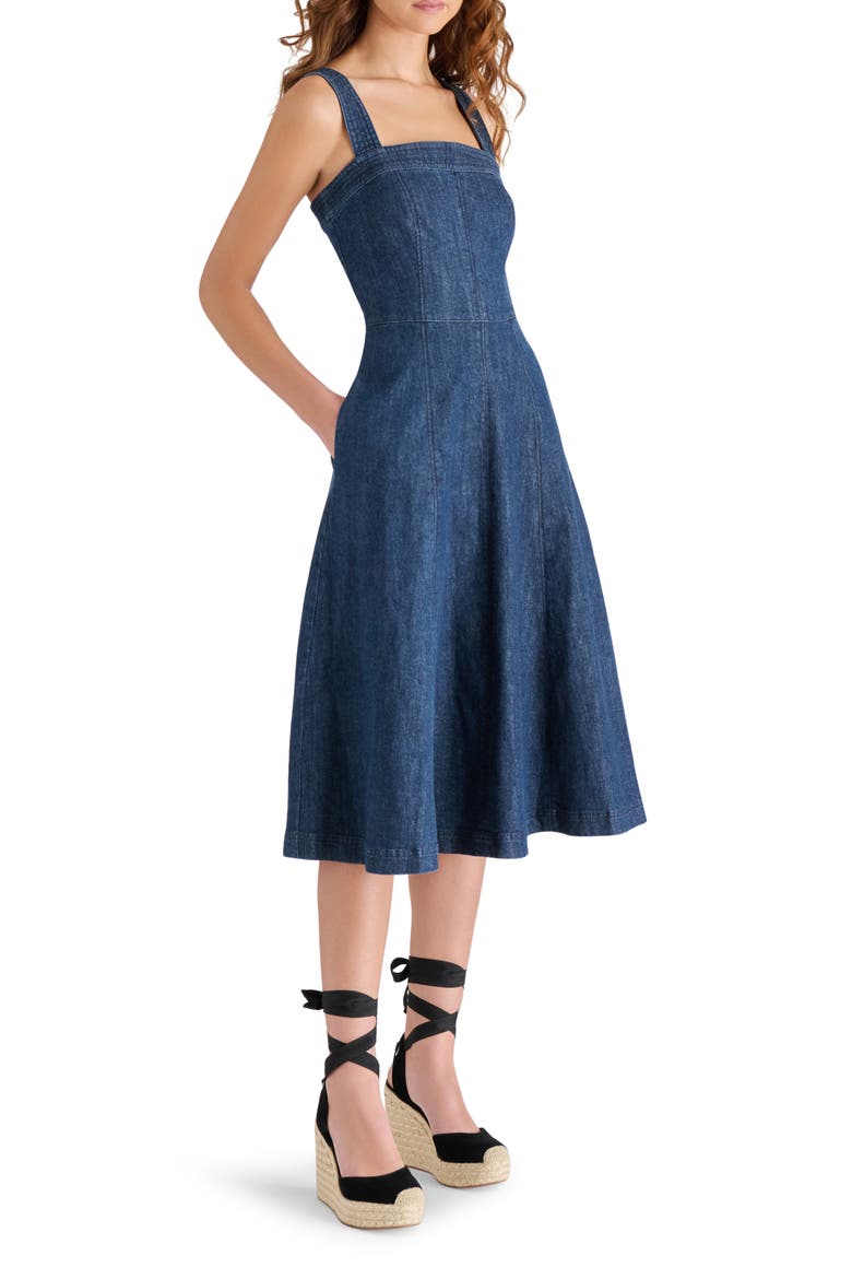 Dolly Denim Fit & Flare Midi Dress, Alternate, color, MADRID WASH