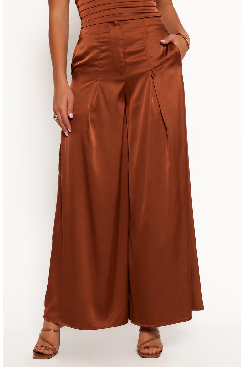 Cassie Satin Short Sleeve Top & Wide Leg Pants Set, Alternate, color, BRONZE