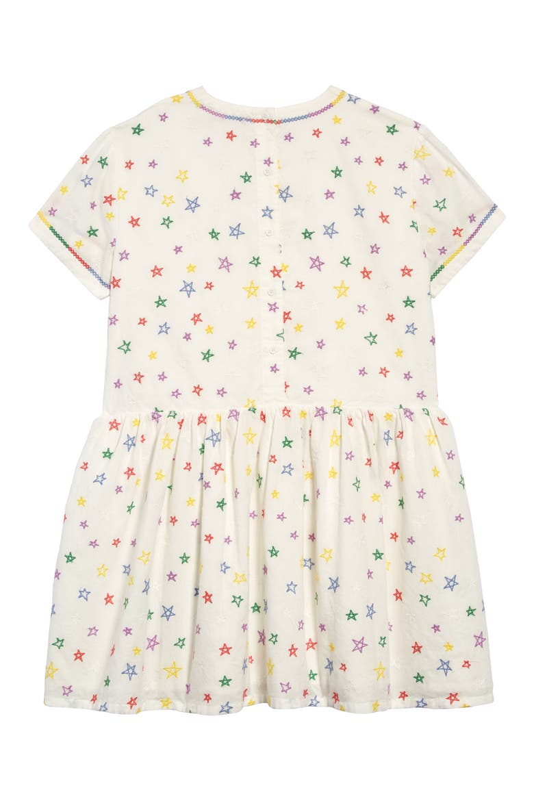 Stella McCartney Star Embroidered Organic Cotton Dress, Alternate, color, WHITE