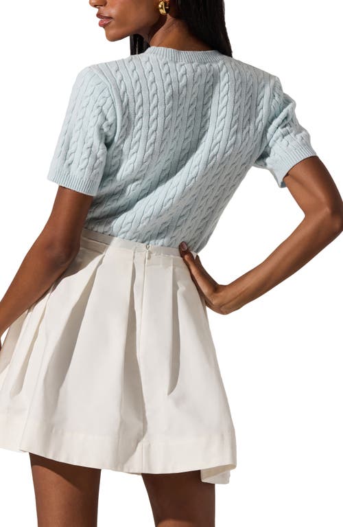 Astr The Label Iyla Cable Stitch Short Sleeve Cotton Blend Sweater In Light Blue