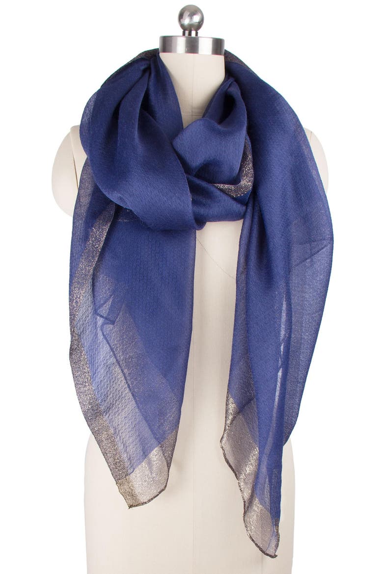 Shimmer Border Scarf, Alternate, color, BLUE