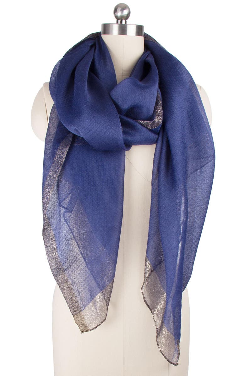 SAACHI Shimmer Border Scarf, Alternate, color, Blue