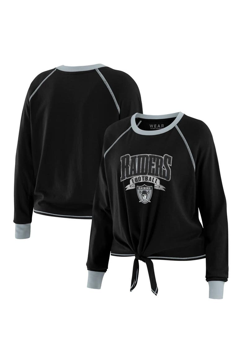 Women's WEAR by Erin Andrews Black/Gray Las Vegas Raiders Tie-Front Long Sleeve Top, Alternate, color, Black