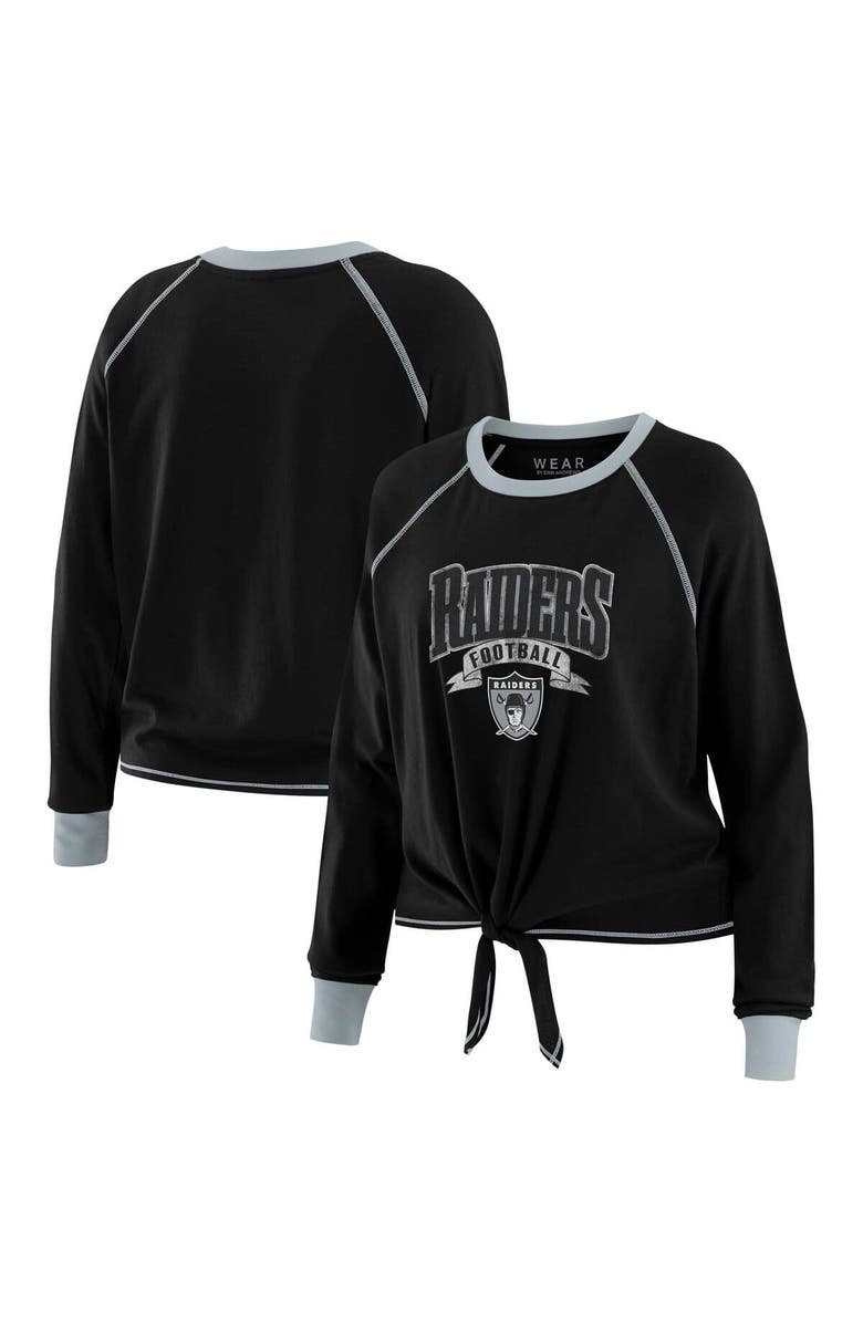 WEAR by Erin Andrews Women's WEAR by Erin Andrews Black/Gray Las Vegas Raiders Tie-Front Long Sleeve Top, Alternate, color, Black