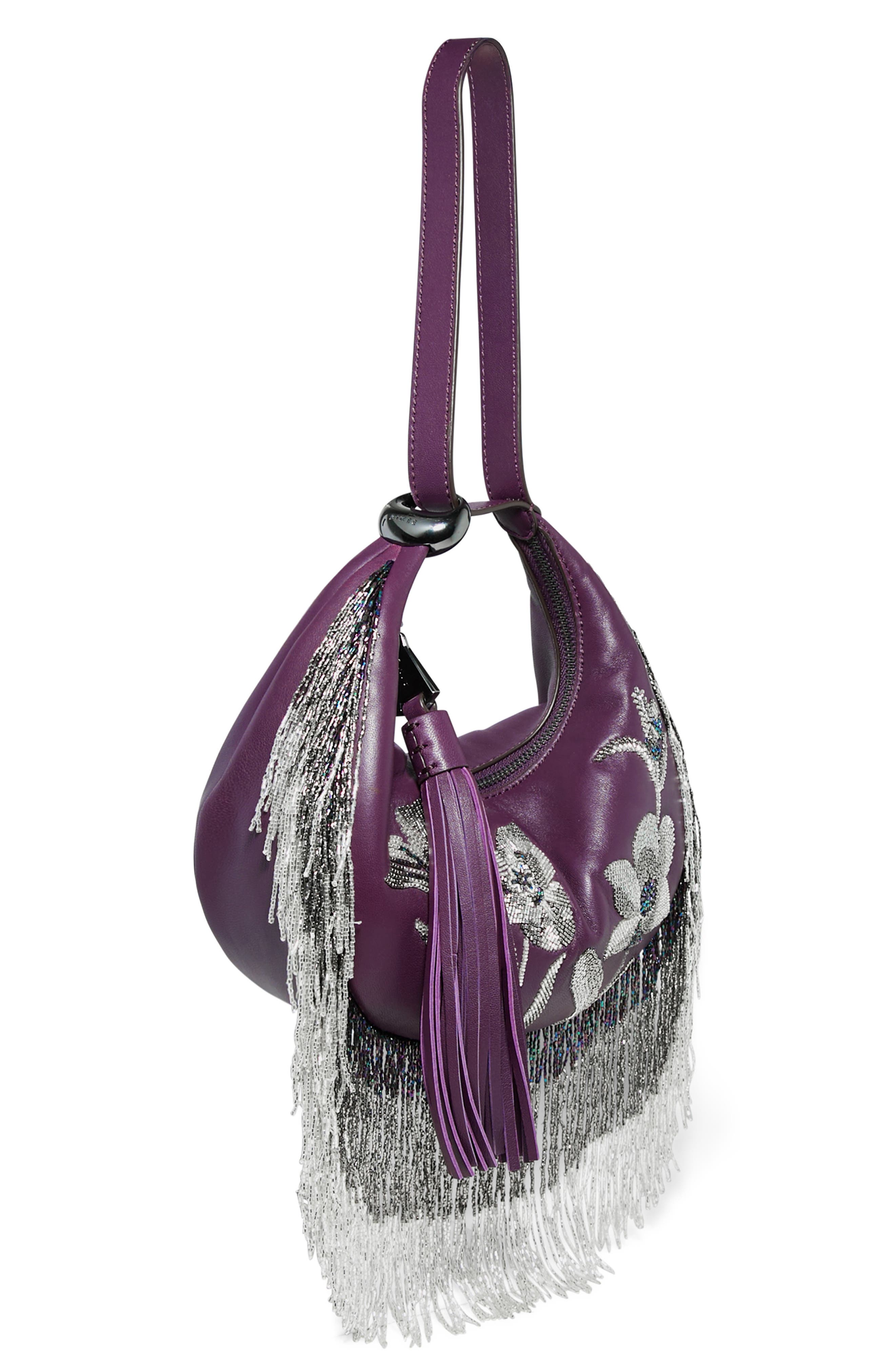 AIMEE Bloom Beaded Leather Bean Bag, Alternate, color, Beaded Plum