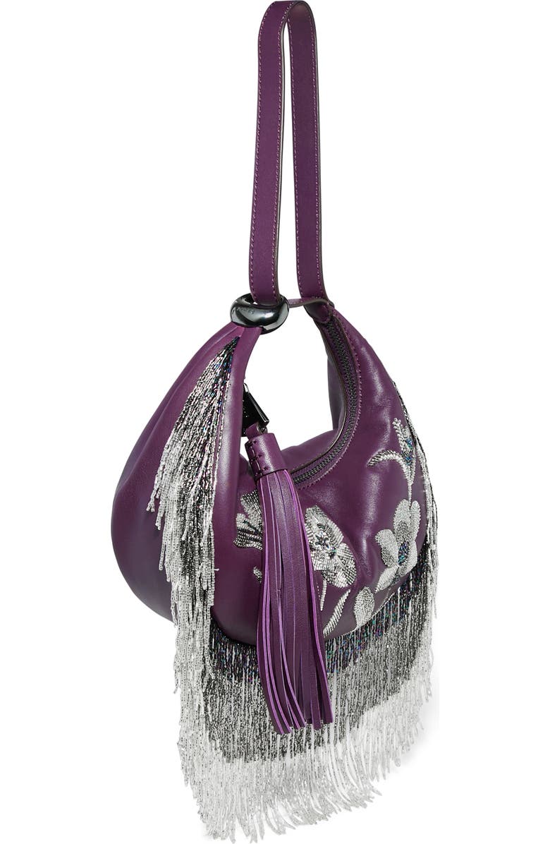 AIMEE Bloom Beaded Leather Bean Bag, Alternate, color, Beaded Plum
