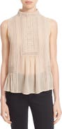 Joie Lace Trim Sleeveless Silk Blouse