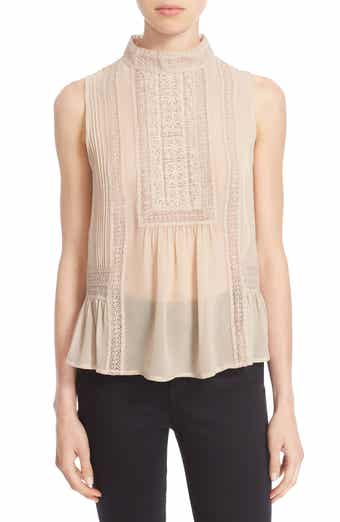 Joie Lace Trim Sleeveless Silk Blouse