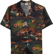 ENDLESS JOY Jungle Print Silk Satin Camp Shirt