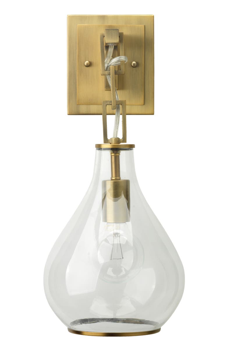 JAMIE YOUNG Tear Drop Hanging Wall Sconce, Clear Glass and Antique Brass, Main, color, Antique Brass