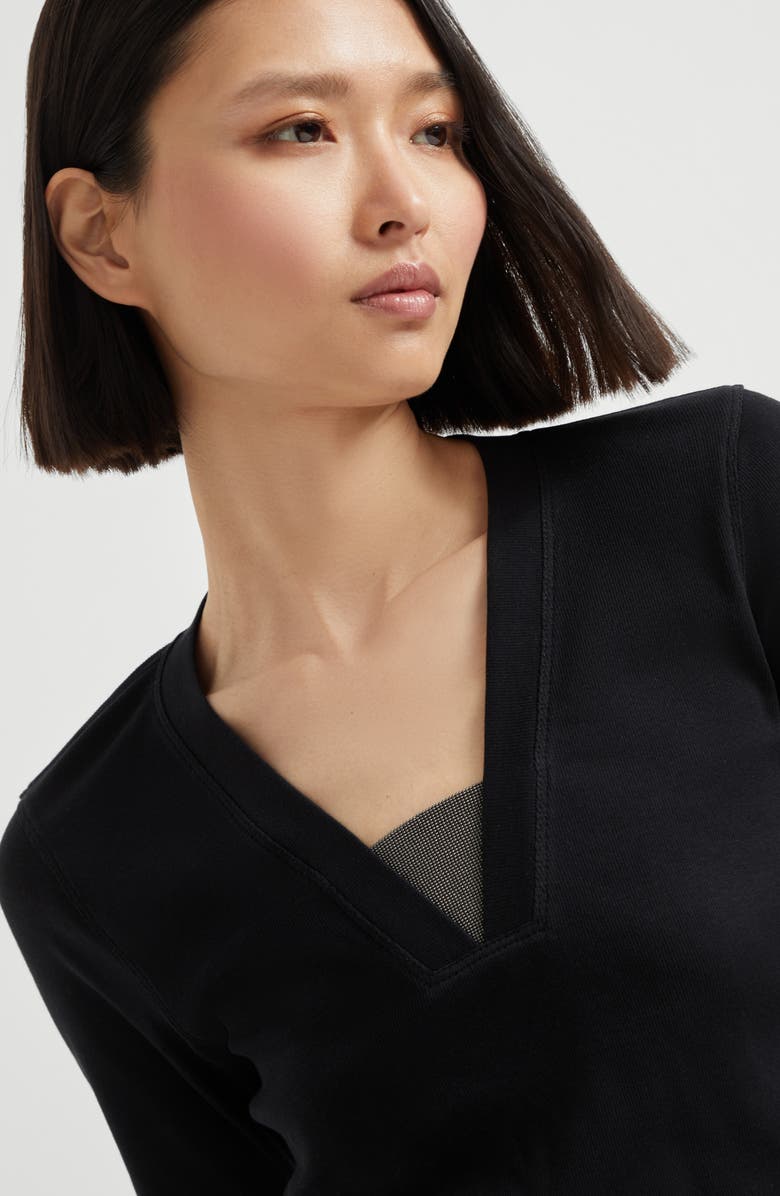 Brunello Cucinelli Ribbed jersey T-shirt, Alternate, color, Black