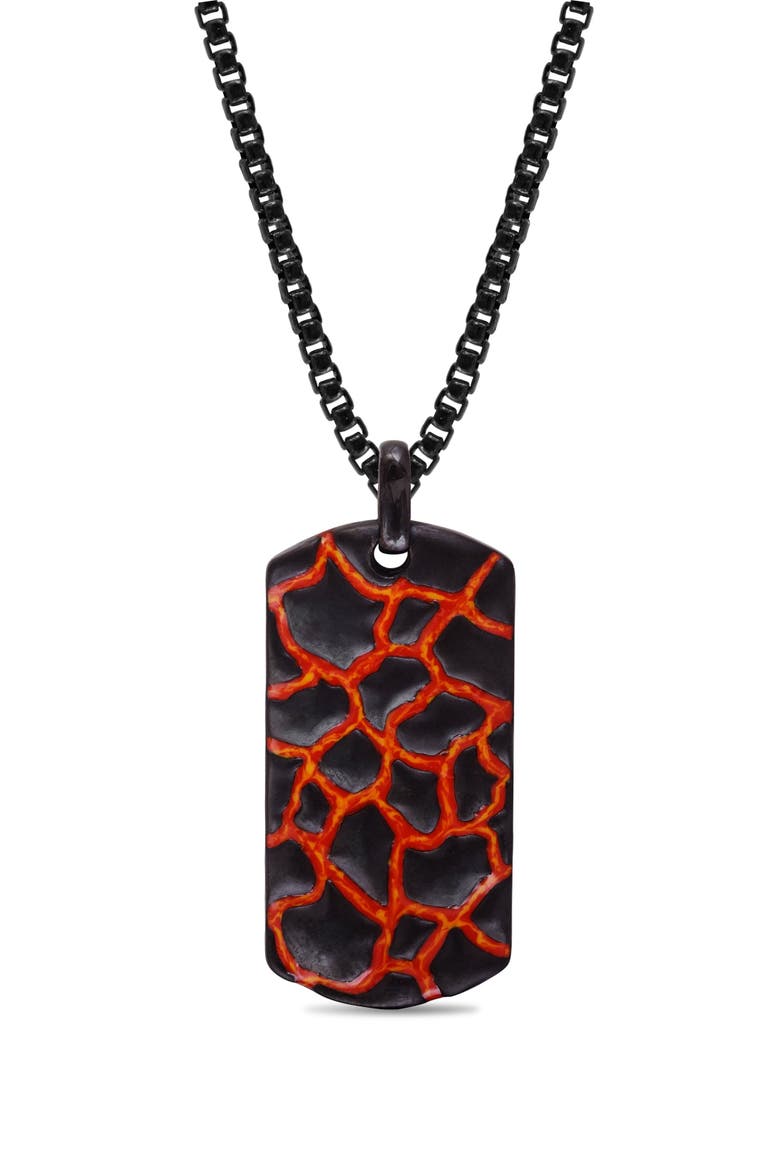 Earth Fire Silver & Enamel Tag Necklace, Main, color, Dark Grey