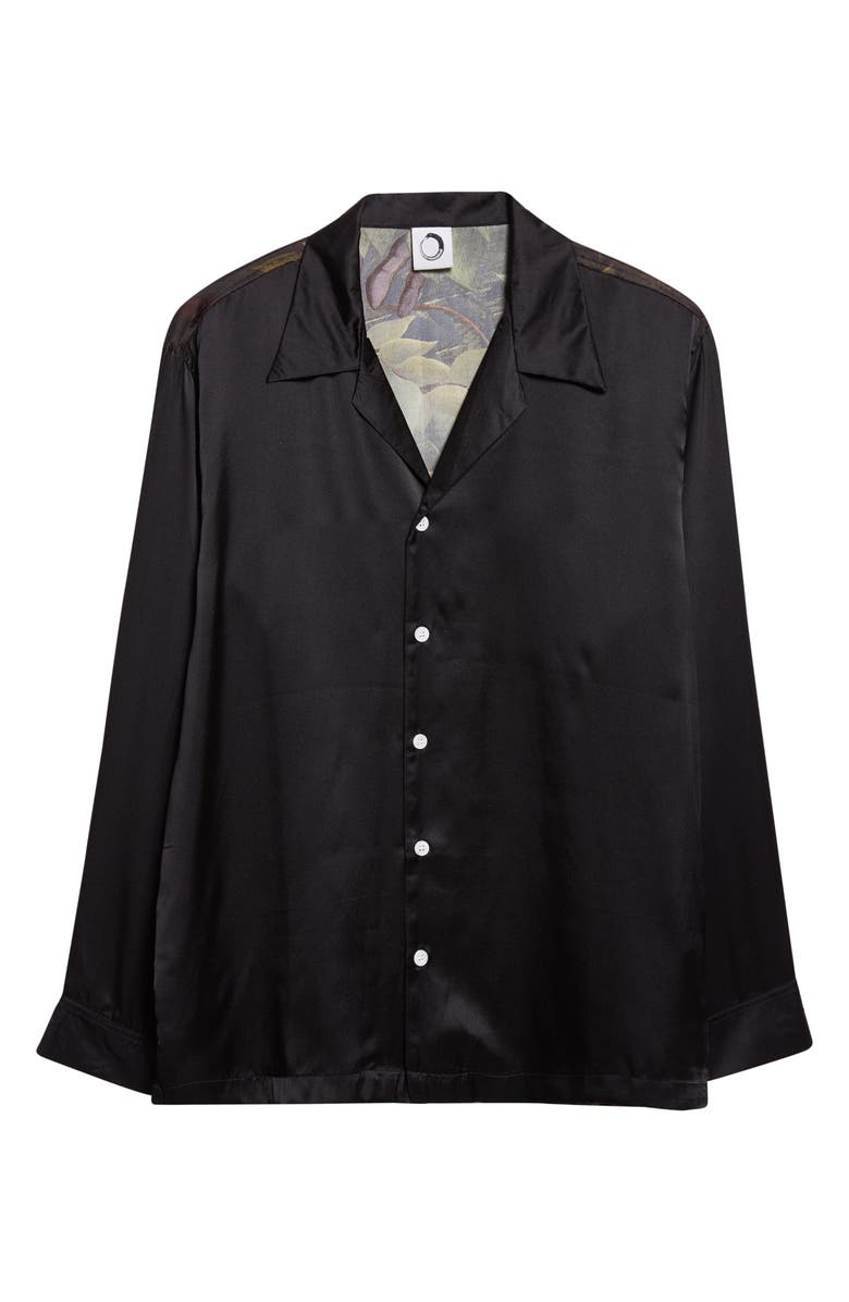 ENDLESS JOY Spiderweb Silk Satin Button-Up Shirt, Alternate, color, Black/ Orange