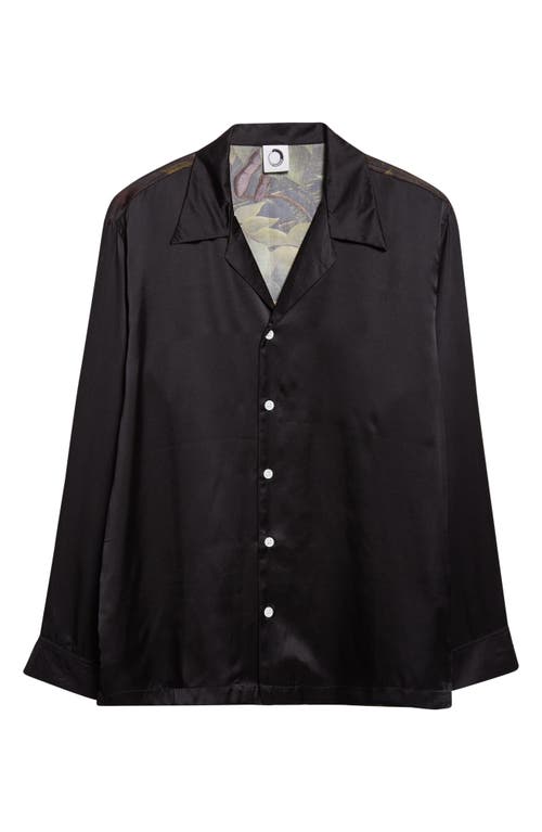 Endless Joy Spiderweb Silk Satin Button-up Shirt In Black