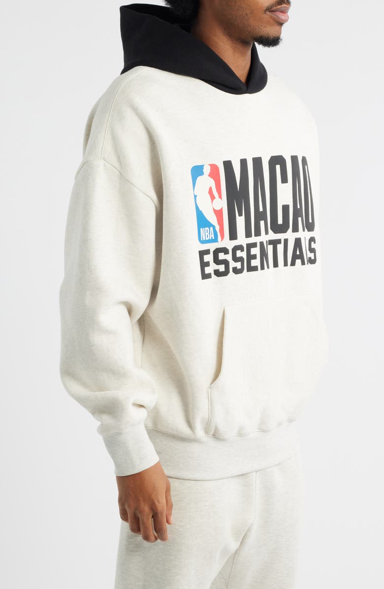 Fear of God Essentials x NBA Macao Sports Fit Hoodie, Alternate, color, Light Heather/ Black