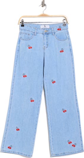 Low Rise Cherry Embroidered Straight Leg Jeans