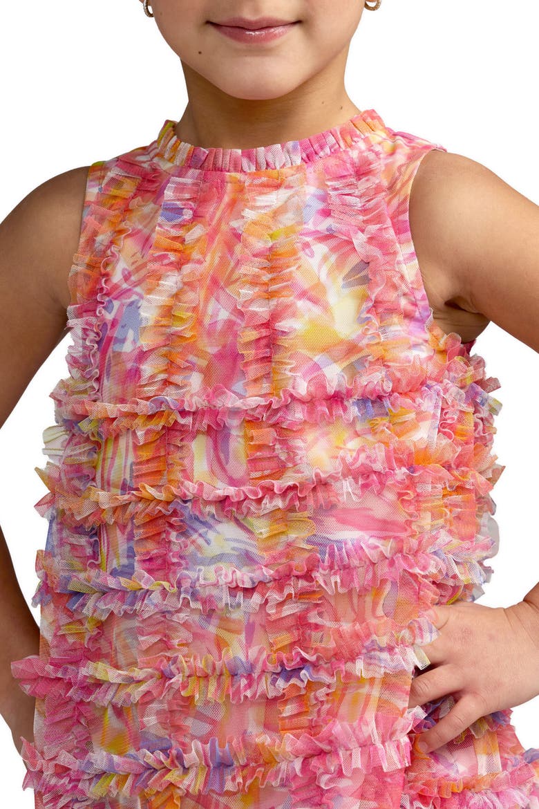 Girls Floral High Neck Sleeveless Ruffled Dress, Alternate, color, White Multi
