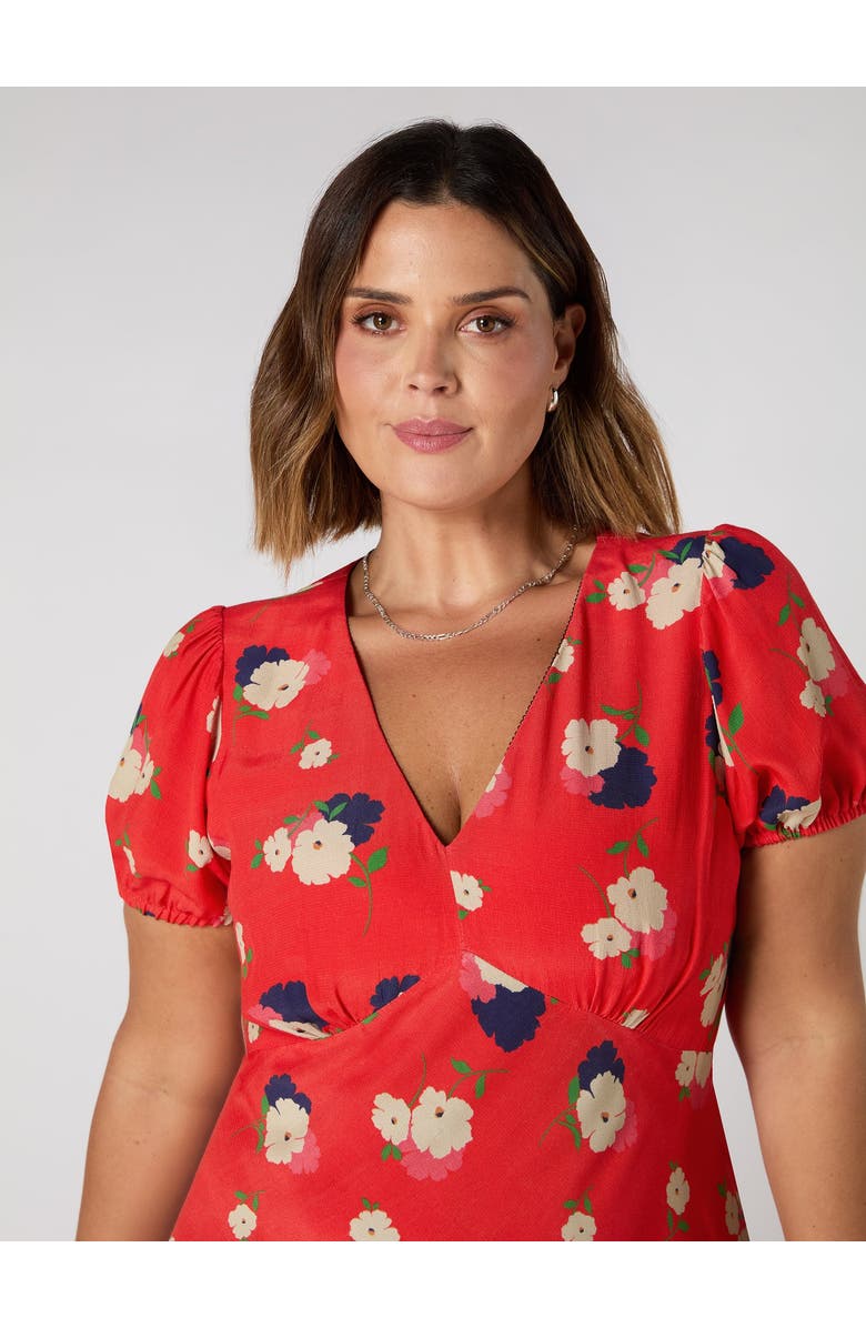 Live Unlimited Floral Puff Sleeve Midi Dress, Alternate, color, Red Floral
