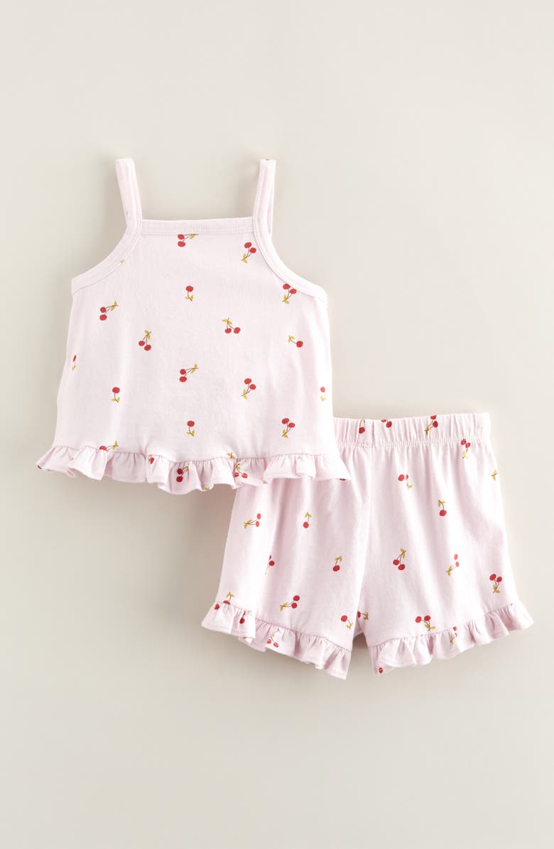 Nordstrom Ruffle Cotton Tank & Shorts Set, Alternate, color, Purple Light Cherry Berry