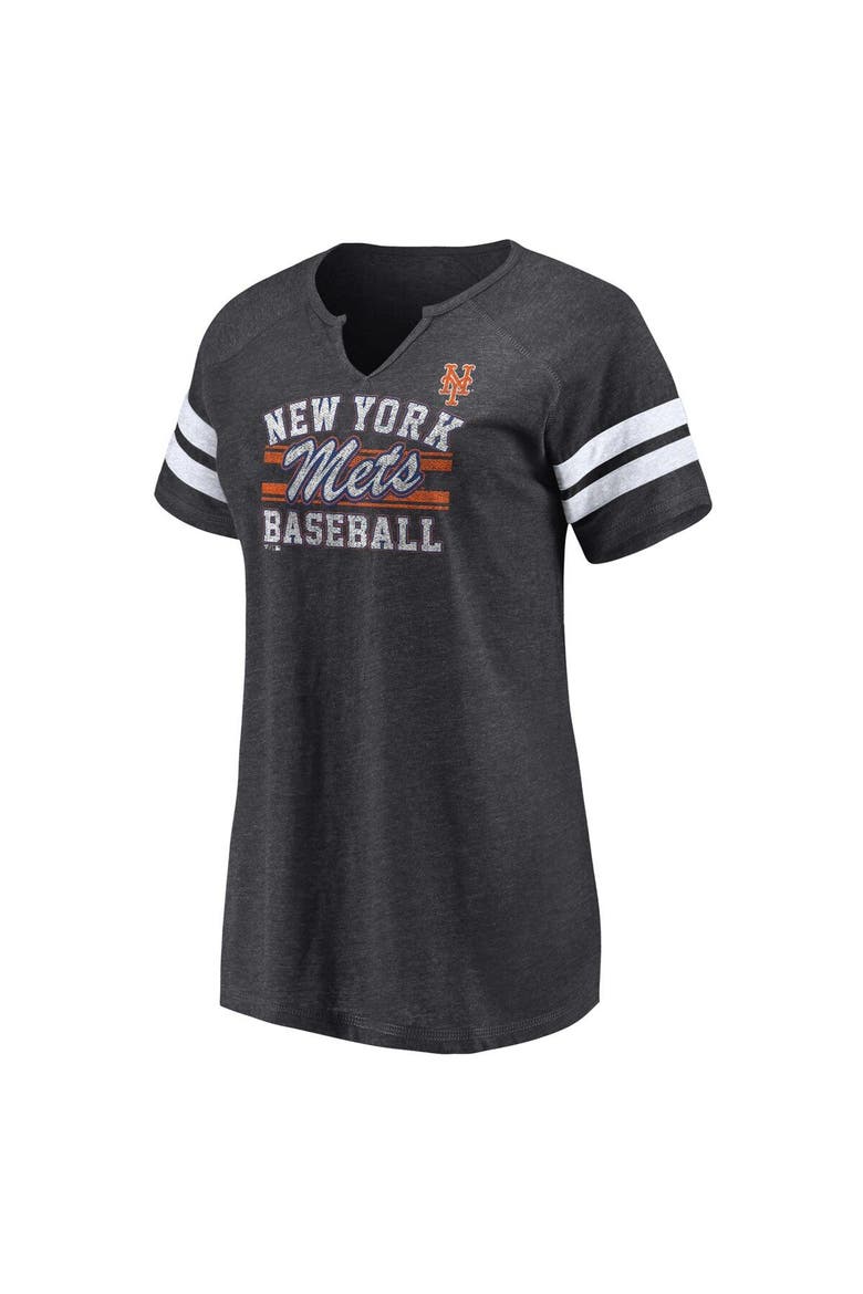 Women's Fanatics Branded Heather Charcoal New York Mets Quick Out Tri-Blend Raglan Notch Neck T-Shirt, Alternate, color, Heather Charcoal