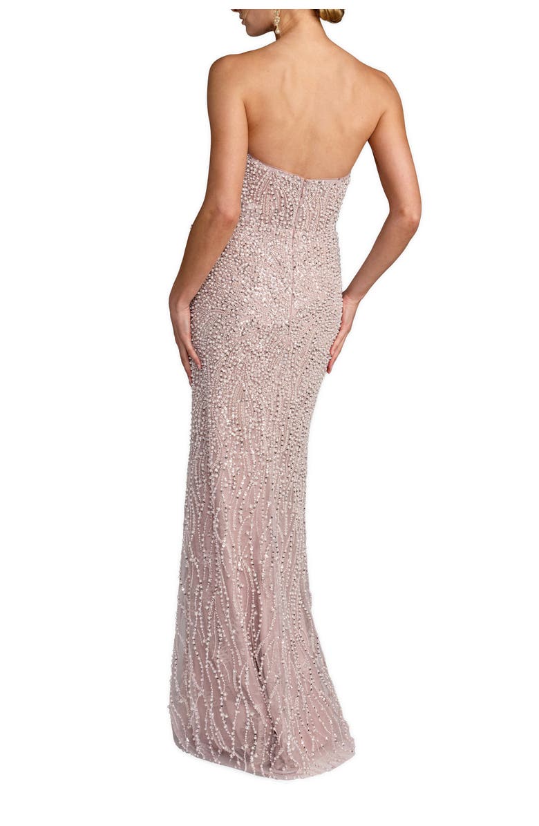 Mac Duggal Sequin Organza Strapless Bow Detail Column Gown, Alternate, color, Mocha