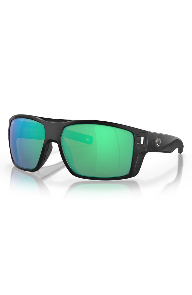 Costa Del Mar Diego 62mm Oversize Polarized Mirrored Rectangular Sunglasses, Alternate, color, Black / Green Mirror 580G