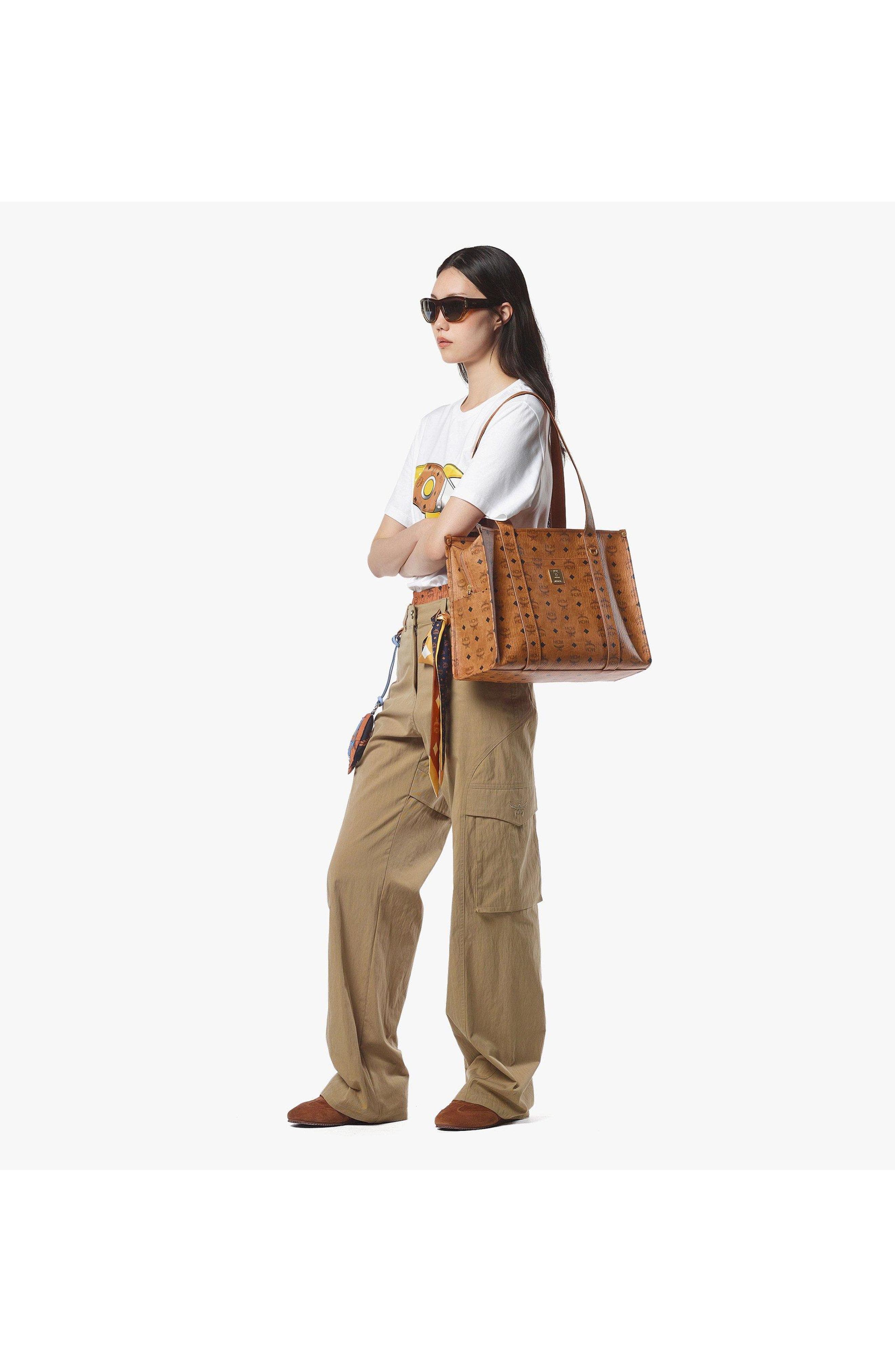 Large Aren School Bag Tote in Visetos, Alternate, color, Cognac
