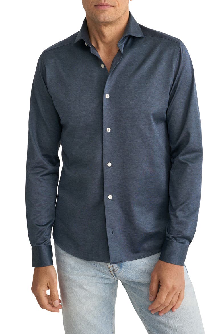 Slim Fit Filo di Scozia Cotton Jacquard Dress Shirt, Main, color, BLUE