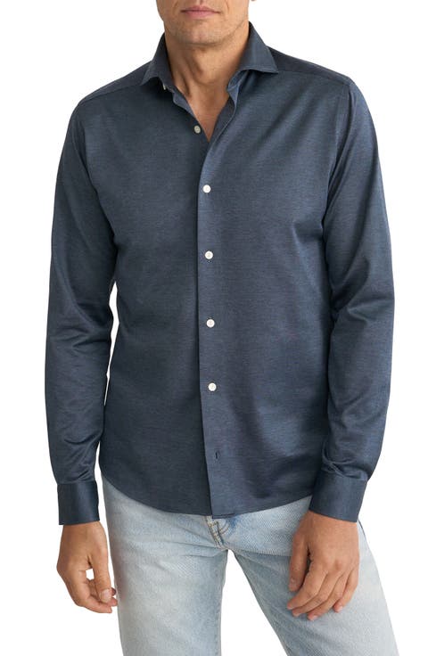Slim Fit Filo di Scozia Cotton Jacquard Dress Shirt
