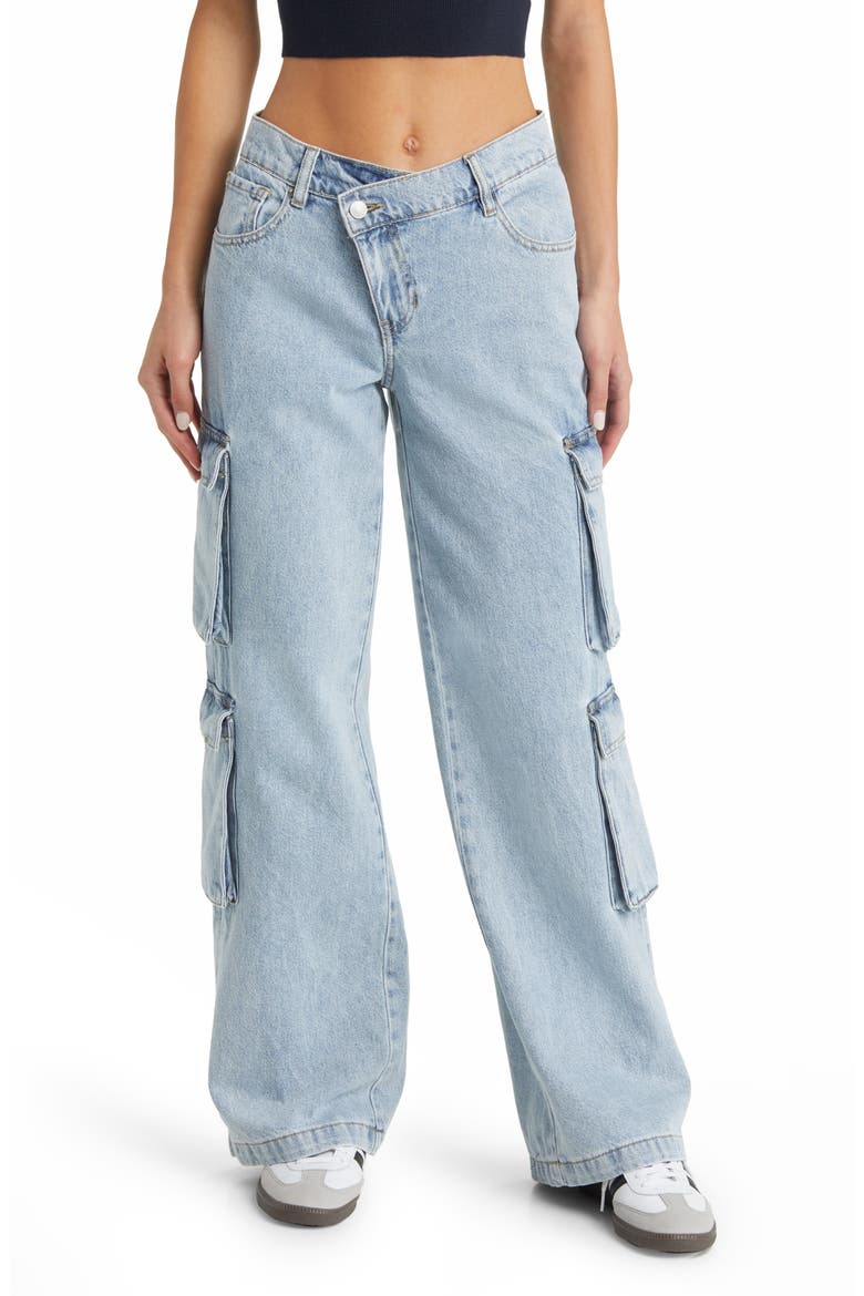 '90s Asymmetric Fly Wide Leg Cargo Jeans, Main, color, SHILOH BLUE