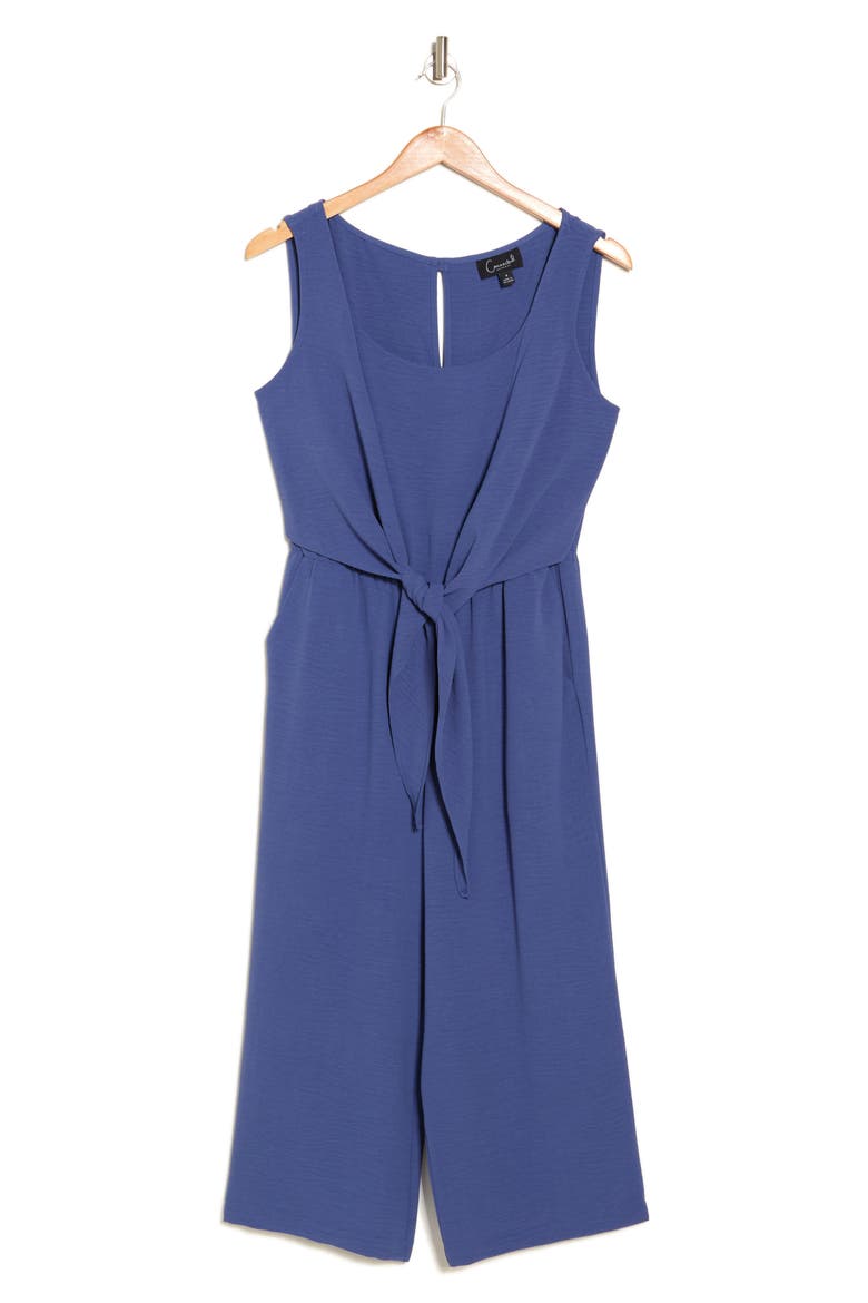 Sleeveless Tie Front Capri Crop Jumpsuit, Alternate, color, DEMIN