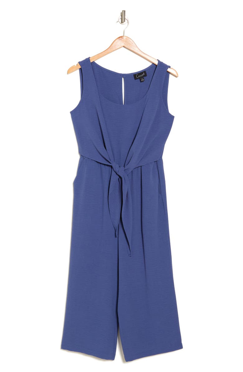 Connected Apparel Sleeveless Tie Front Capri Crop Jumpsuit, Alternate, color, Demin
