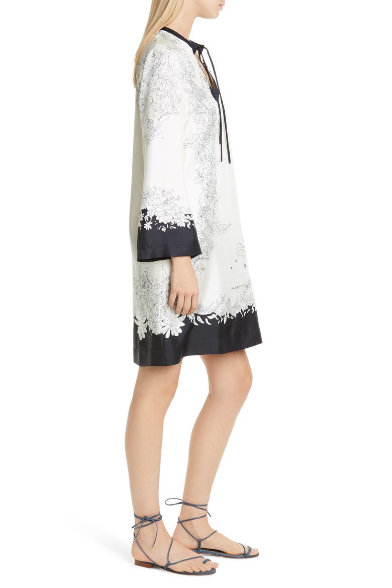 Cheetah & Floral Print Long Sleeve Silk Shift Dress, Alternate, color, BLACK