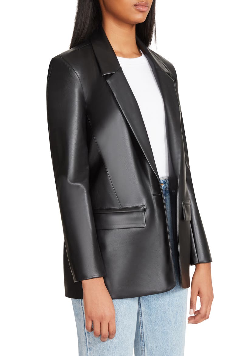 Singled Out Faux Leather Blazer, Alternate, color, BLACK