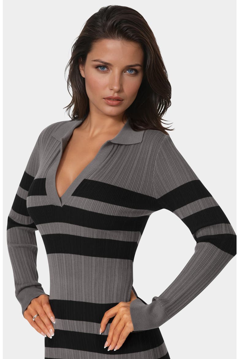 Collared Long Sleeve Sweater Dress, Alternate, color, CHARCOAL/ BLACK