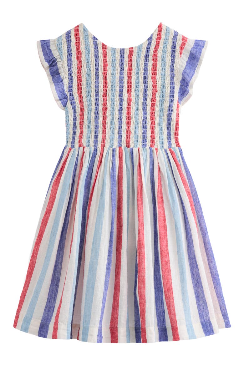 Kids' Bow Back Shirred Dress, Main, color, BRIGHT BLUE/ POPPY RED STRIPE