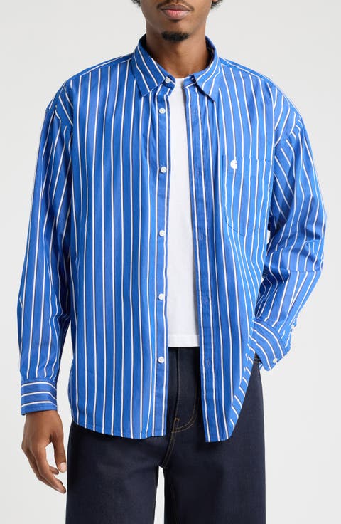 Gowan Stripe Cotton Poplin Button-Up Shirt