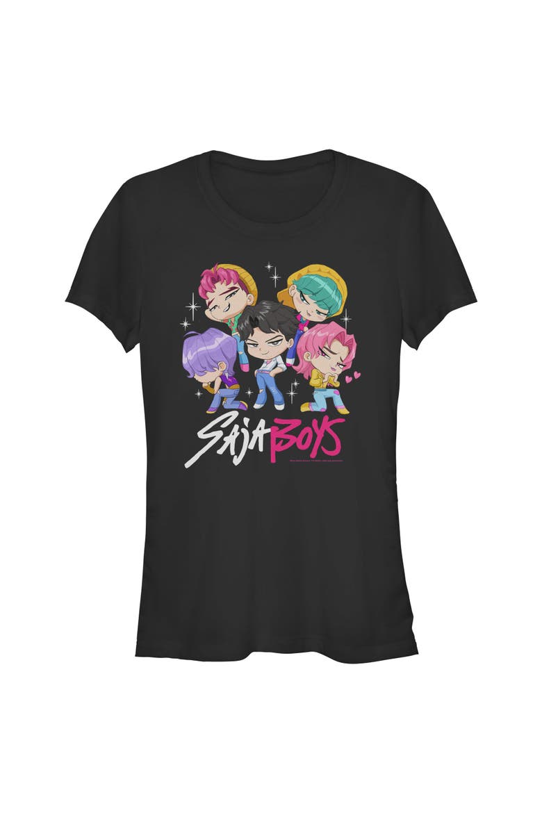 Junior's KPop Demon Hunters Saja Boys Chibi Group  Graphic T-Shirt, Main, color, Black