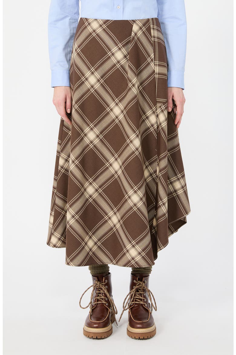 Plaid Wool Blend Midi Skirt, Main, color, BROWN