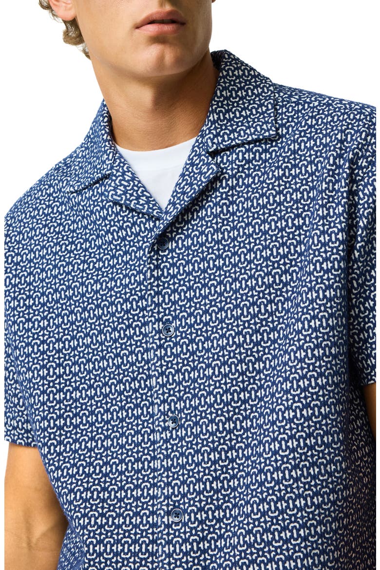 Knightsbridge Geometric Embroidery Cotton Camp Shirt, Alternate, color, INDIGO