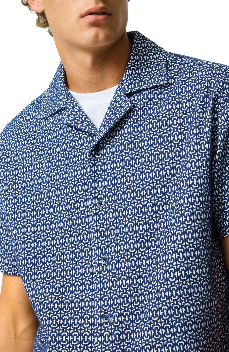 Rodd & Gunn Knightsbridge Geometric Embroidery Cotton Camp Shirt, Alternate, color, Indigo