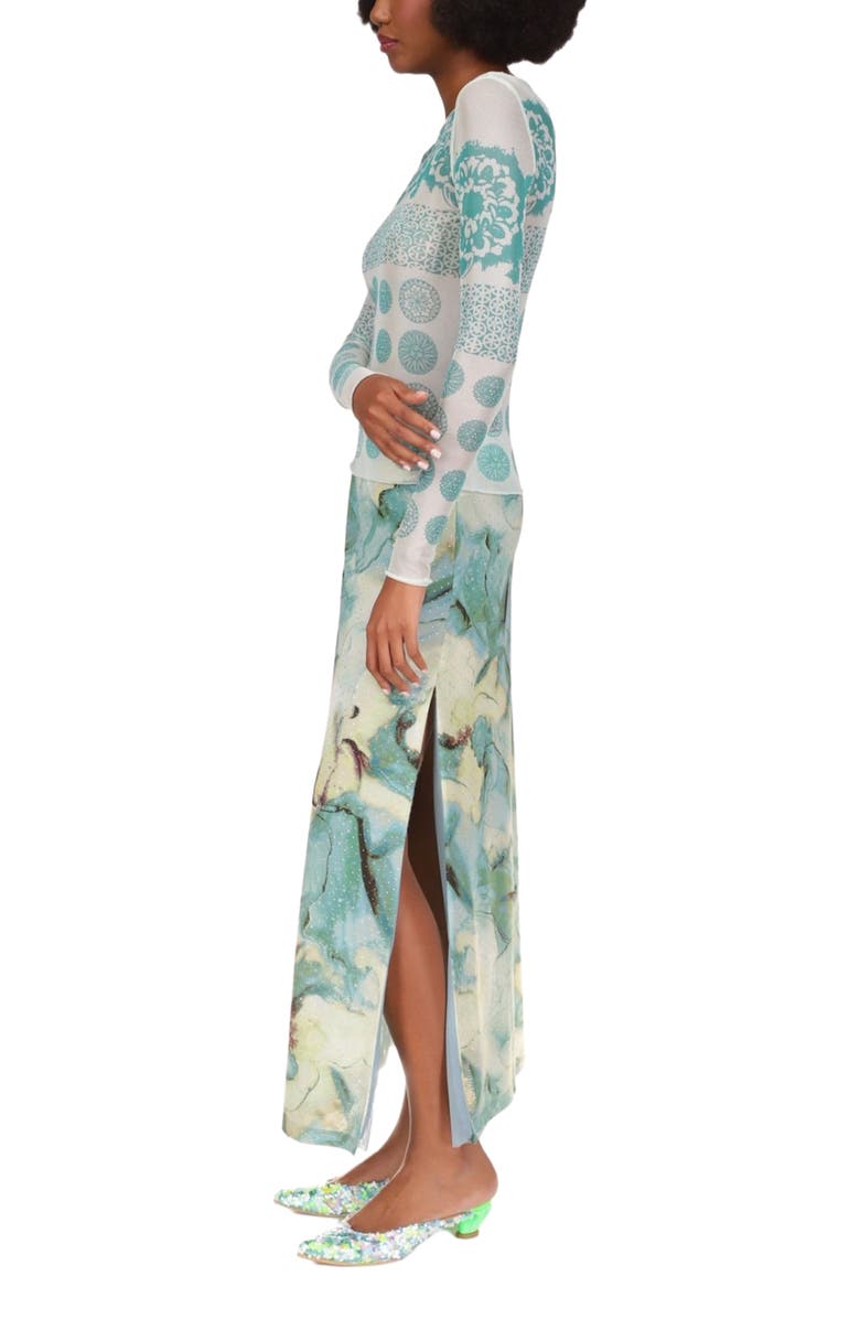 Anna Sui Cosmos Mesh Skirt, Alternate, color, Jade Multi