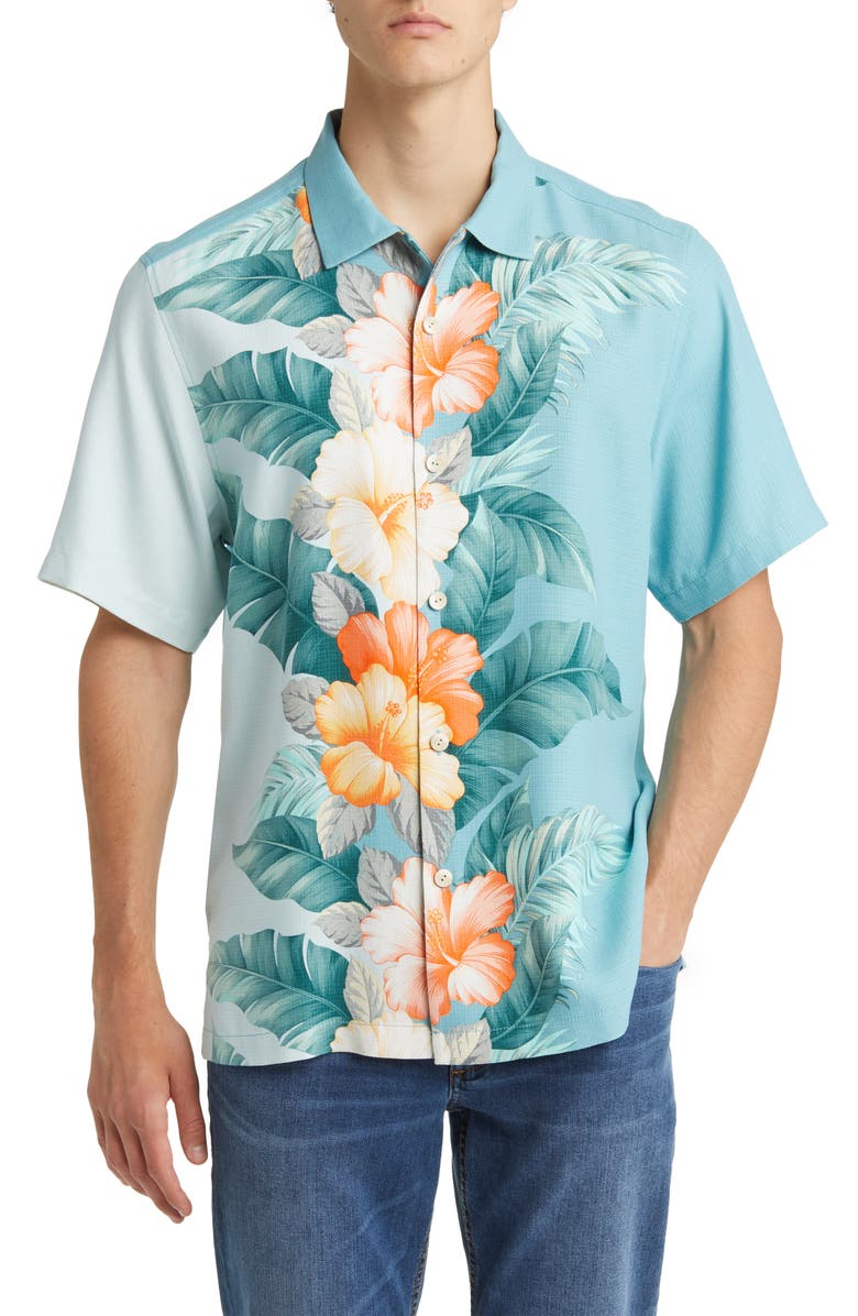 Tommy Bahama Sun & Shade Grove Short Sleeve Silk Button-Up Shirt, Main, color,
