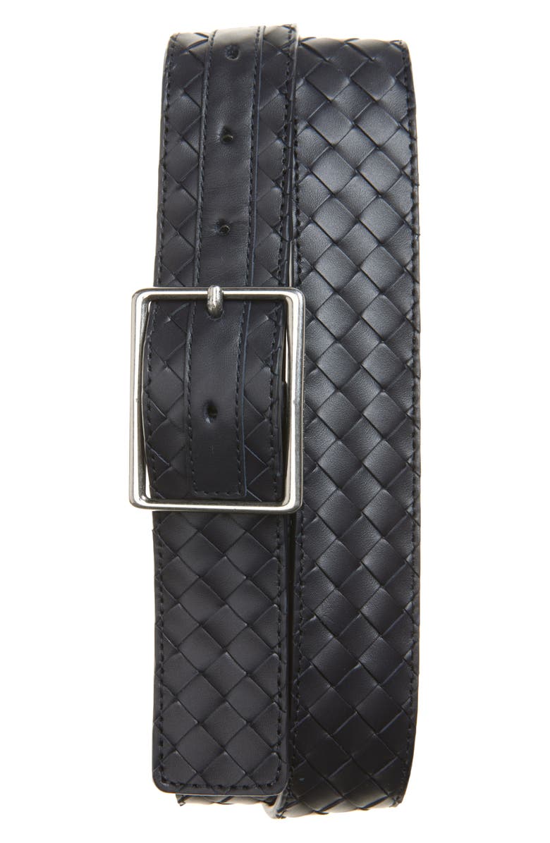 Bottega Veneta Intrecciato Leather Belt, Main, color, 4028 Space/ Silver